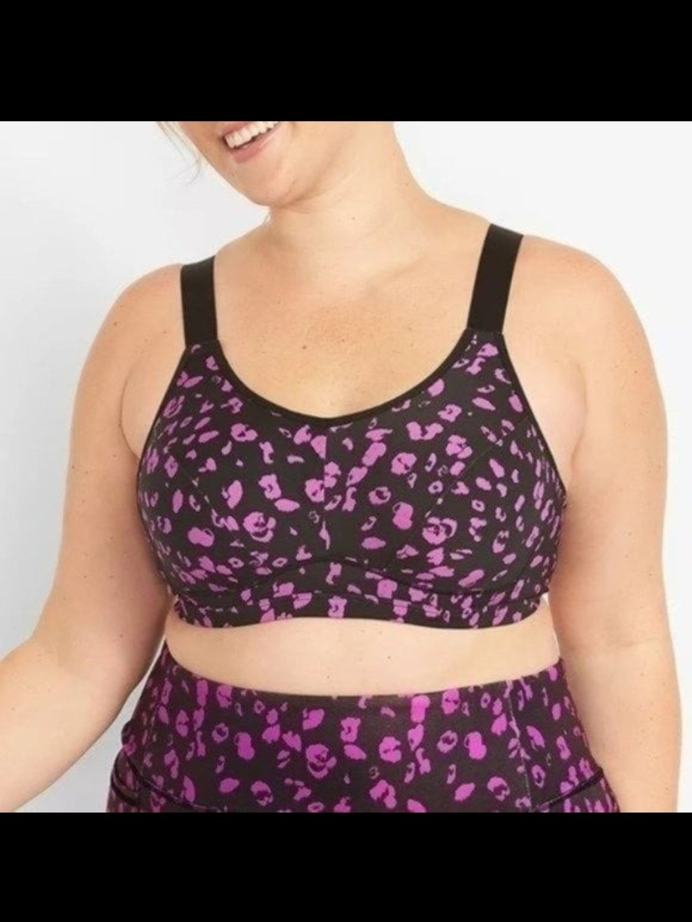 Livi Cacique Lane Bryant Black & Purple Leopard Print High Impact Sports Bra 42D